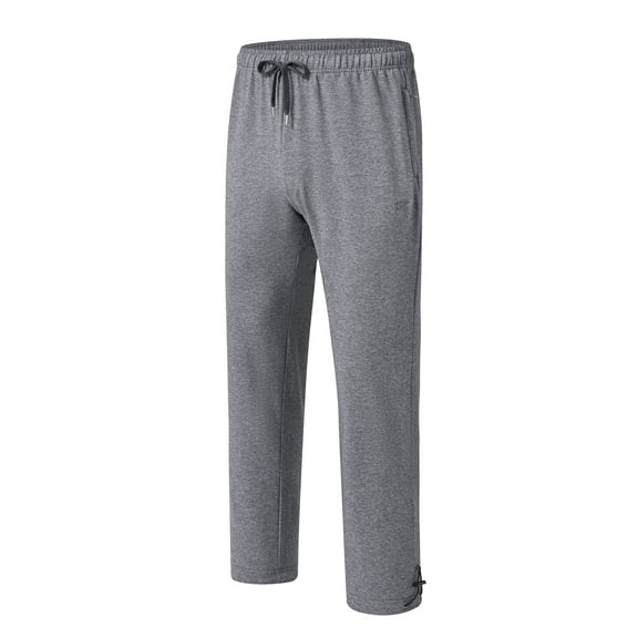 Cotton Sweatpants - Casual Open Bottom Straight Leg Pants with Zipper Pockets for Men Dark Gray 2XL