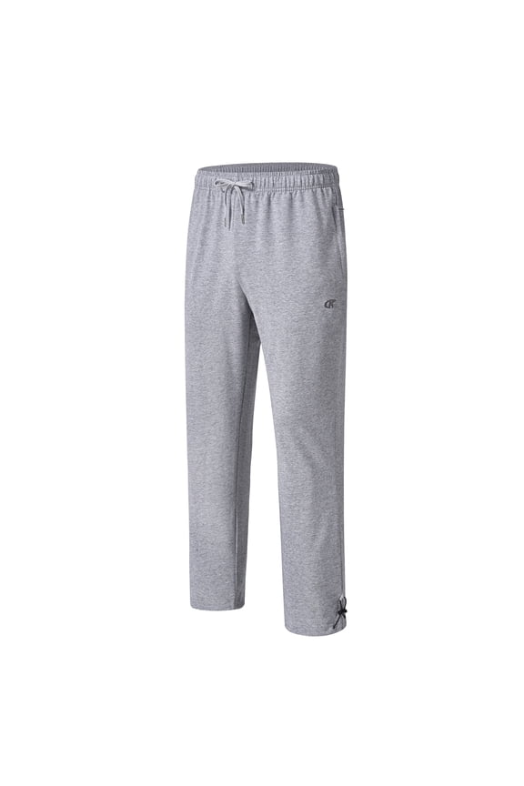 Cotton Sweatpants - Casual Open Bottom Straight Leg Pants with Zipper Pockets for Men Light Gray M
