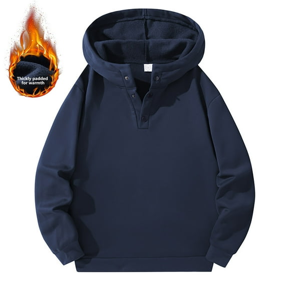 Men's Cotton Sweatshirts Casual Loose Button Up Hoodie Long Sleeve Plain Pullover Sweater Tops Fall Winter Clothes (S, Dark Blue)