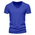 thumbnail image 1 of Men's Cotton T Shirt Casual Solid V Neck Short Sleeve T Shirt Top Blue XL, 1 of 5