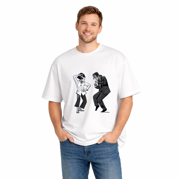 Men's Cotton T-Shirt, Monster Dance Duo Vintage Graphic Crew Neck Short Sleeve Tee for Halloween Party