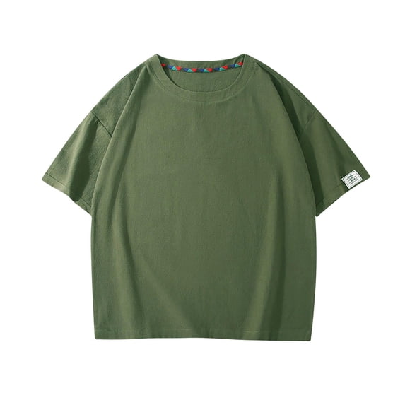 Men's Cotton T-Shirts Oversized Unisex Short Sleeve Crew Neck Loose Basic Tops Solid Athletic Tee