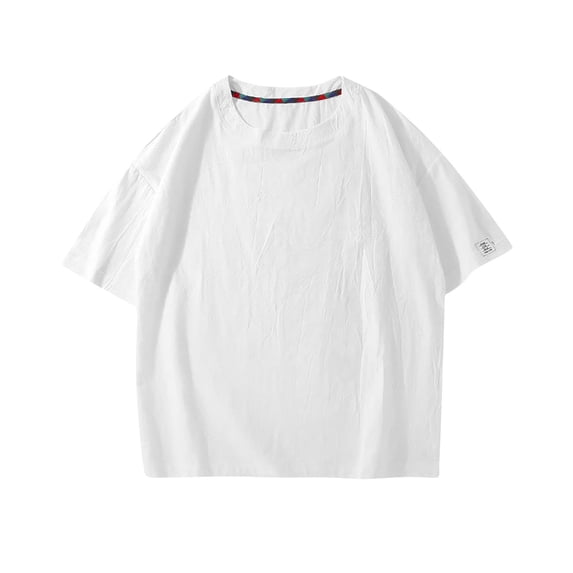 Men's Cotton T-Shirts Oversized Unisex Short Sleeve Crew Neck Loose Basic Tops Solid Athletic Tee