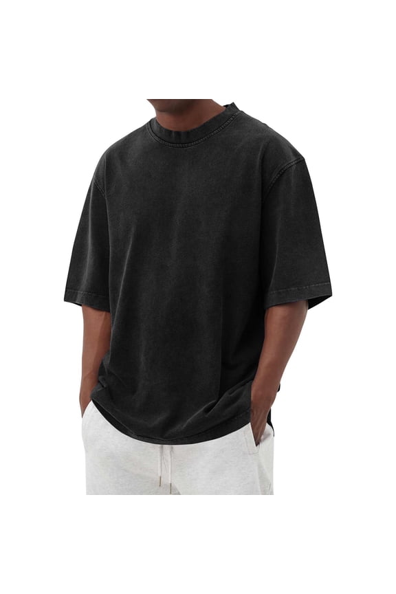 Men's Cotton T-Shirts Oversized Unisex Short Sleeves Street Casual Loose Solid Basic Tee Tops Black 3XL