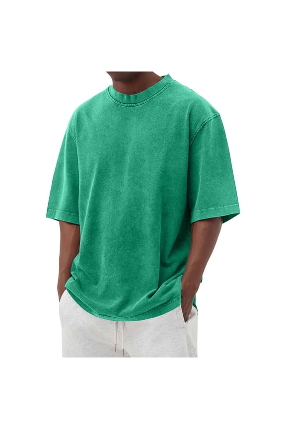Men's Cotton T-Shirts Oversized Unisex Short Sleeves Street Casual Loose Solid Basic Tee Tops Green 4XL