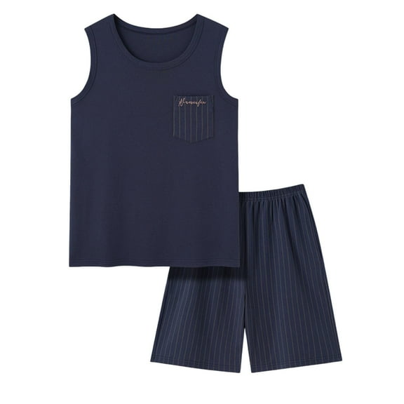 Men’s Cotton Tank & Striped Shorts Set – Lightweight Summer Loungewear with Double-Needle Hems (2025 Casual Sleepwear)