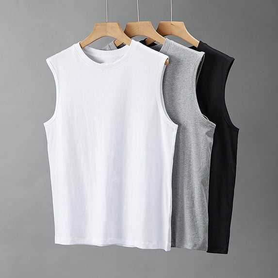 Men's Cotton Tank Top Sleeveless Undershirt Round Neck Regular Fit Pullover Casual Daily Gym Workout Streetwear Summer | Zenithor,Black M
