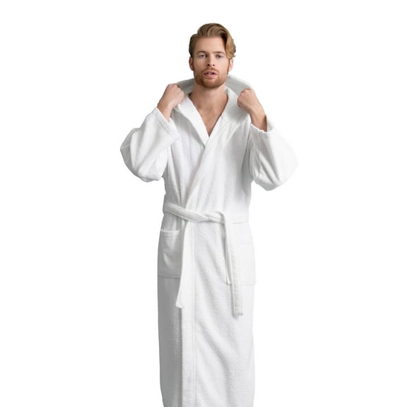 Men's Cotton Terry Robe - Hooded, Comfortable, Twel-Like Absorbency