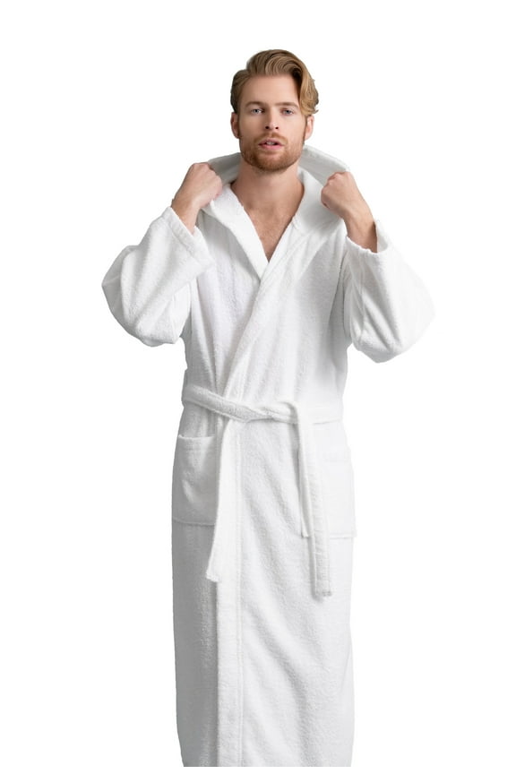 Men's Cotton Terry Robe - Hooded, Comfortable, Twel-Like Absorbency
