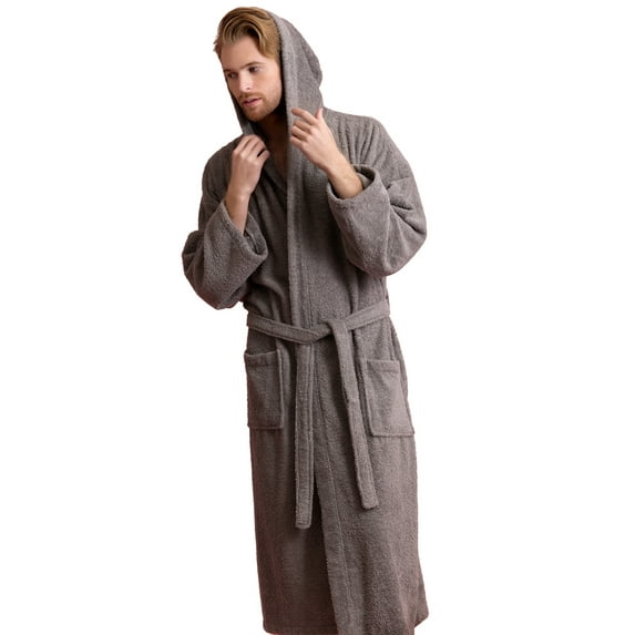 Men's Cotton Terry Robe - Hooded, Comfortable, Twel-Like Absorbency