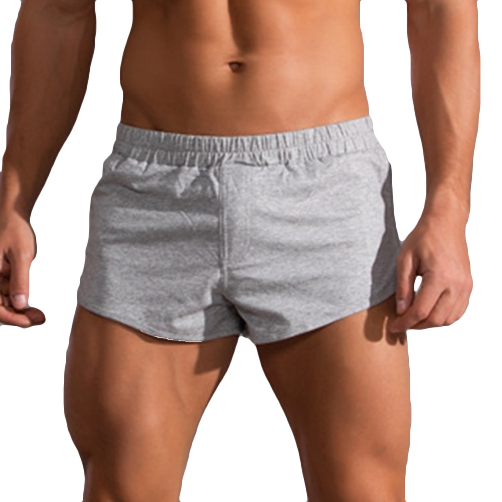 Men s Cotton Three Points Sports Shorts Solid Color Elastic Strap
