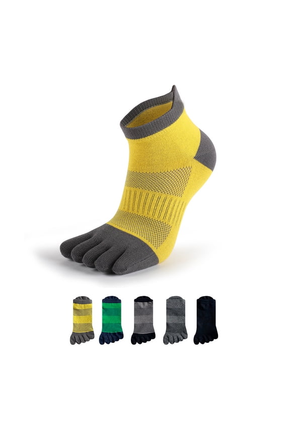 Men's Cotton Toe Socks Five Finger Socks Compression Crew No Show Athletic Socks for Running 5 Pairs(Size 7-10)
