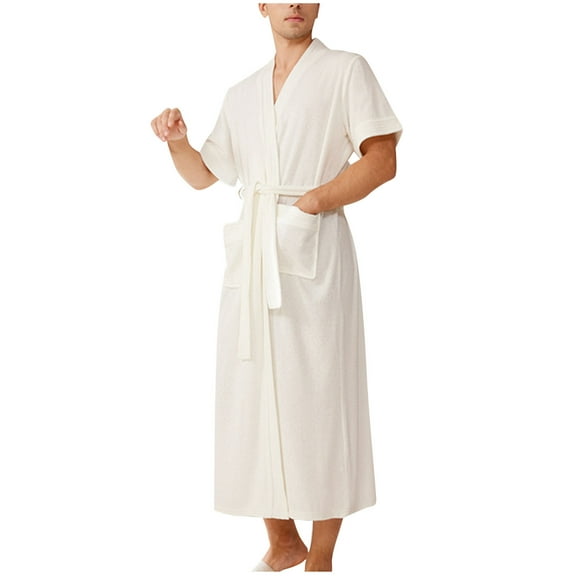 Men's Cotton Turkish Terry Cloth Short Sleeve Soft and Absorbent Bathrobes , Spa Style Bath Robe, Absorbent Shower Robe, Lightweight Towel Bathrobes with Pockets and Tie Belt Size 3XL White