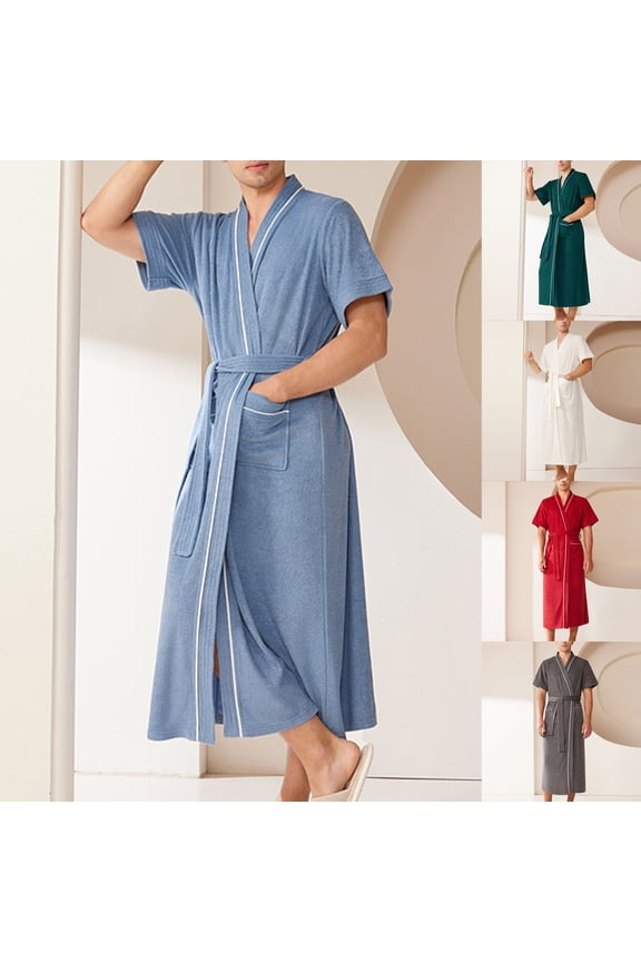 Men's Cotton Turkish Terry Cloth Short Sleeve Soft and Absorbent Bathrobes , Spa Style Bath Robe, Absorbent Shower Robe, Lightweight Towel Bathrobes with Pockets and Tie Belt Size 3XL White