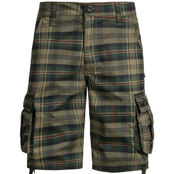 Men's Cotton Twill Cargo Shorts Casual Plaid Classic Fit Multi Pocket Shorts Summer Fashion Outdoor Travel Shorts