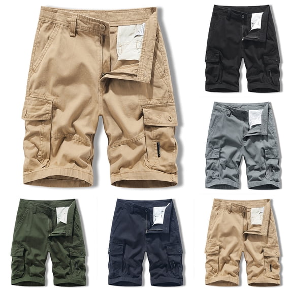 Men's Cotton Twill Cargo Shorts Relaxed Fit Knee Length Work Hiking Shorts with Muti Pockets Khaki