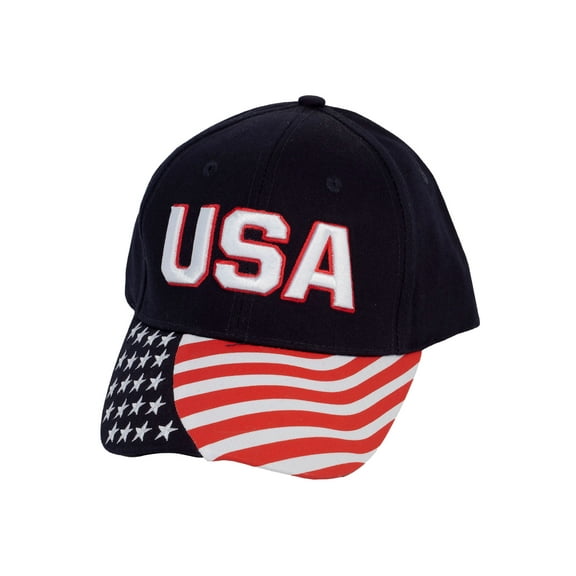 Men's Cotton Twill USA American Flag Cap Patriotic Hat, Navy