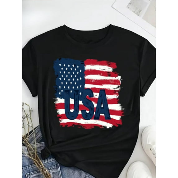 Men’s Cotton USA Flag T - Shirt – Crew Neck Short Sleeve, Slight Stretch Regular Fit