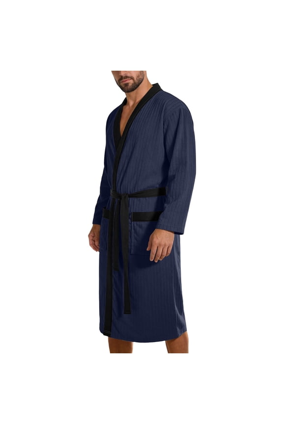 Men's Cotton Waffle Bathrobe, Luxurious & Lightweight, Comfortable & Absorbent, Softness, Fast Dry Size M-2XL Navy