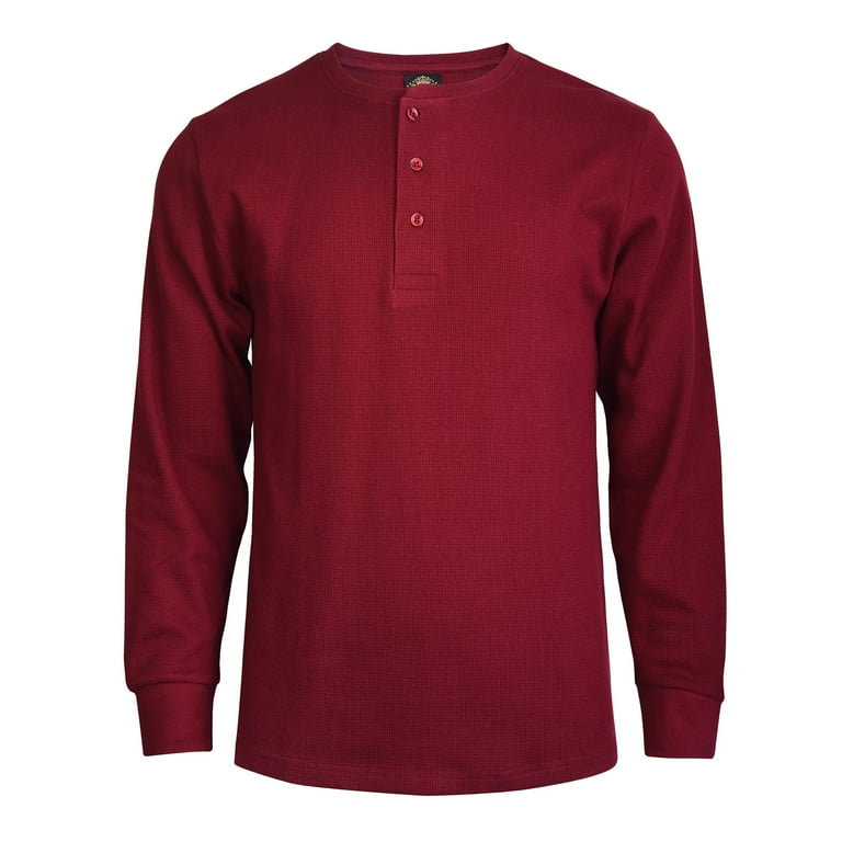 Men's Thermal Cotton Waffle-Knit Long Sleeve Henley Shirt