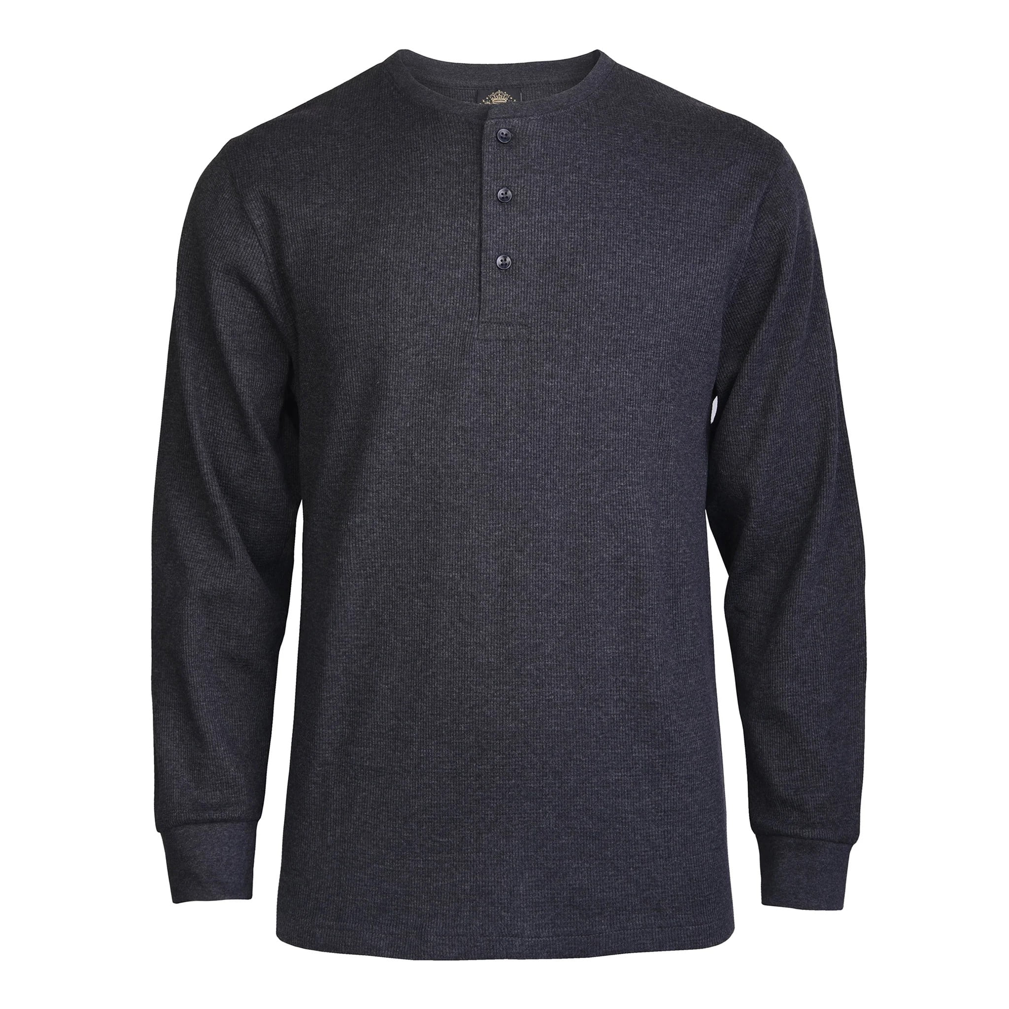 Men's Thermal Cotton Waffle-Knit Long Sleeve Henley Shirt, Charcoal ...