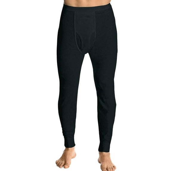 Men's Cotton Waffle Knit Thermal Underwear Pajama Stretch Sleepwear Pants (Black, M)