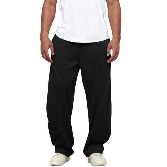 Men's Cotton Wide Leg Sweatpants with Pockets Open Bottom Sweatpants for Men Black S