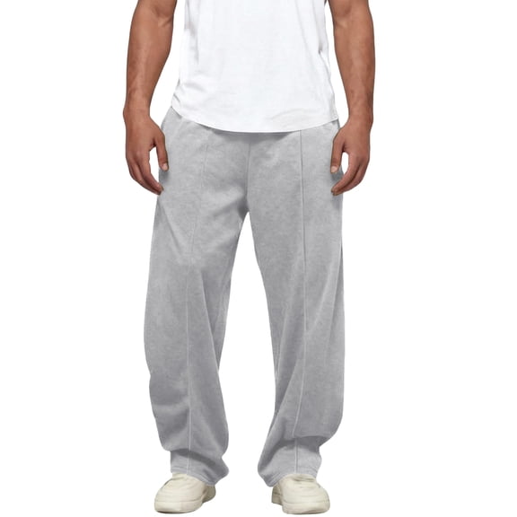 Men's Cotton Wide Leg Sweatpants with Pockets Open Bottom Sweatpants for Men Light Gray L