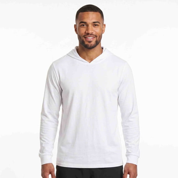 Men's Cotton Workout Active Long Sleeve Pullover Hoodie Casual Hooded Sweatshirts, White, Medium