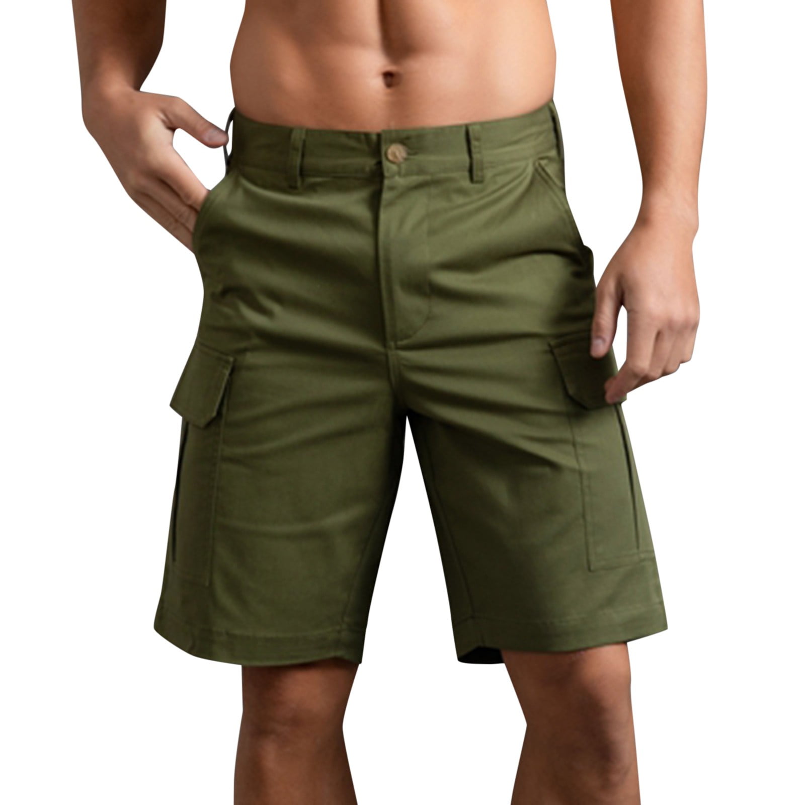 Men's Cotton Workout Shorts Mens Summer Solid Color Pants Pocket