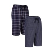GLOBAL Mens Cotton Yarn Pajamas Shorts - Plaid Pajama Shorts for Men - PJ Bottoms with Pockets, 2-Pack