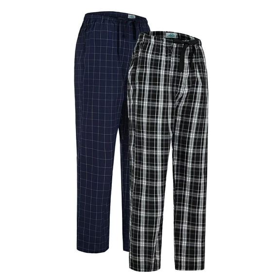 GLOBAL Men's Cotton Yarn Pajamas Pants- Plaid Pajama Pants for Men with Pockets-Lounge & Sleep PJ Bottoms, 2-Pack