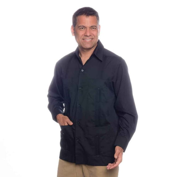 Men's Cotton blend guayabera Long Sleeve. SIZE:S COLOR:BK