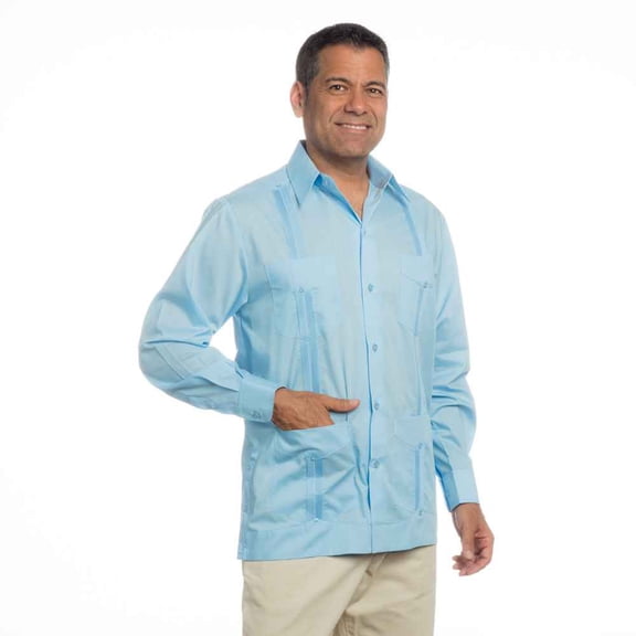 Men's Cotton blend guayabera Long Sleeve. SIZE:S COLOR:LTB