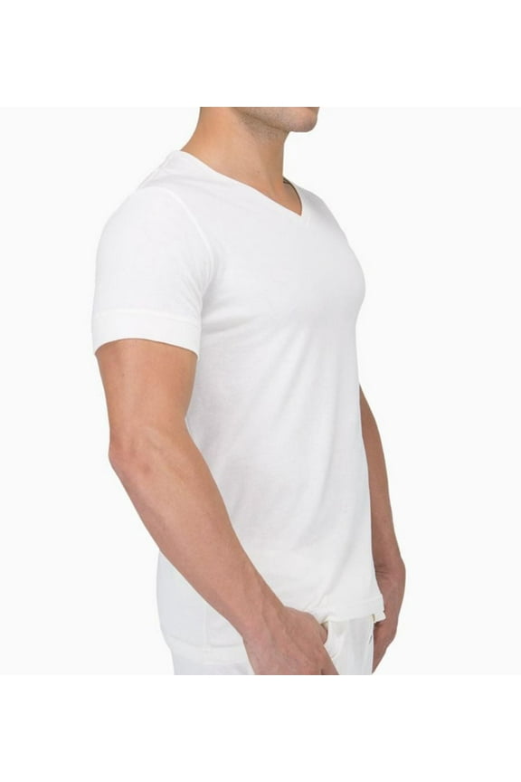 Men's Cottonique M17721 Latex Free Organic Cotton V-Neck T-Shirt (Natural L)