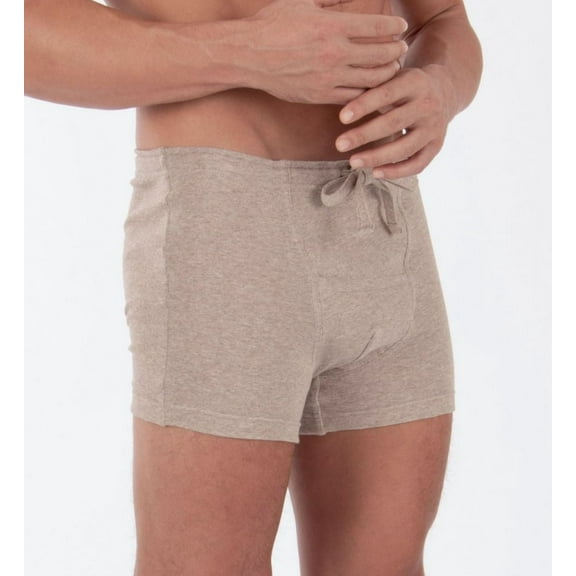 Men's Cottonique M17760 Latex Free Organic Cotton Drawstring Boxer Brief (Melange Brown S)