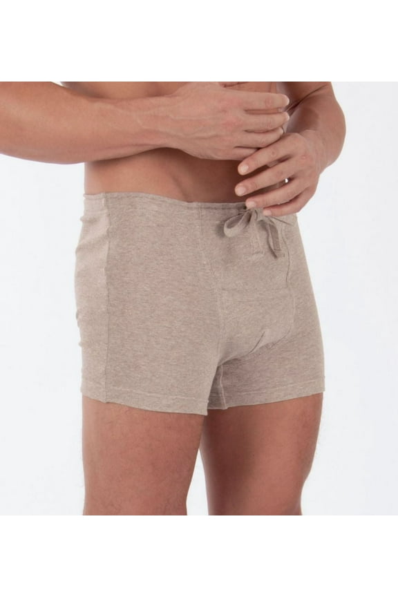 Men's Cottonique M17760 Latex Free Organic Cotton Drawstring Boxer Brief (Melange Brown S)
