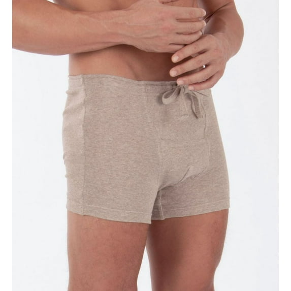 Men's Cottonique M17760 Latex Free Organic Cotton Drawstring Boxer Brief (Melange Brown XL)