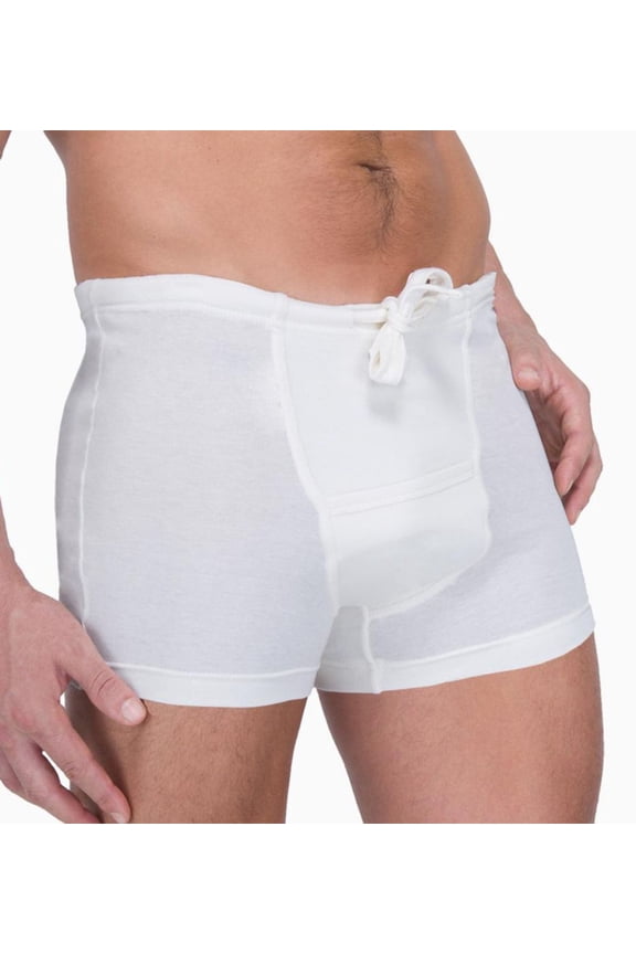 Men's Cottonique M17760 Latex Free Organic Cotton Drawstring Boxer Brief (Natural L)