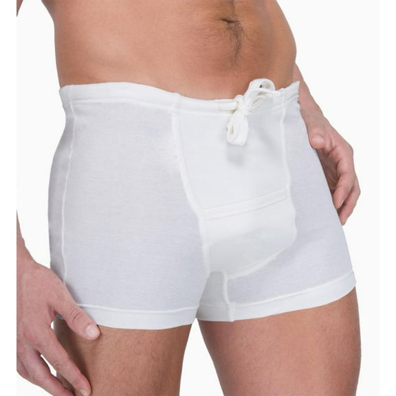 Men's Cottonique M17760 Latex Free Organic Cotton Drawstring Boxer Brief (Natural M)
