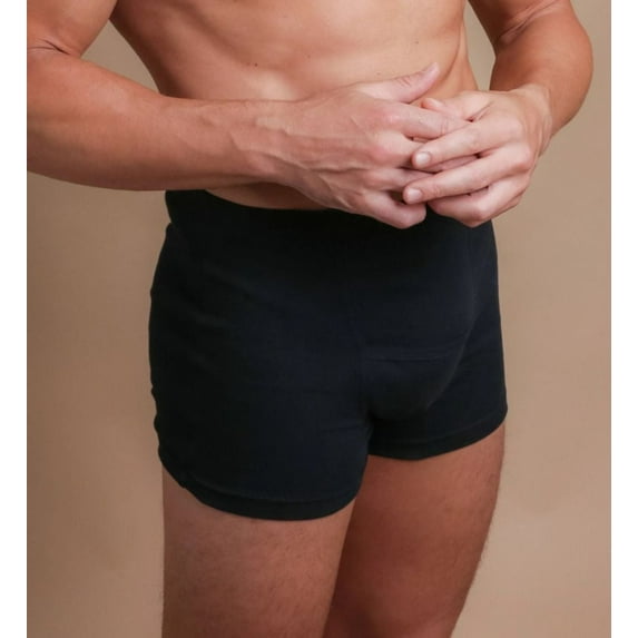 Men's Cottonique M17761 Latex Free Cotton Ribbed Elasticized Boxer Brief (Black M)