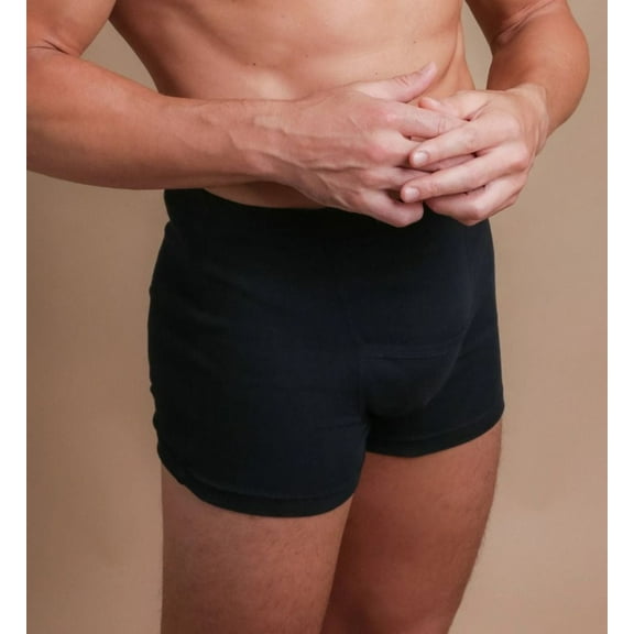Men's Cottonique M17761 Latex Free Cotton Ribbed Elasticized Boxer Brief (Black XL)