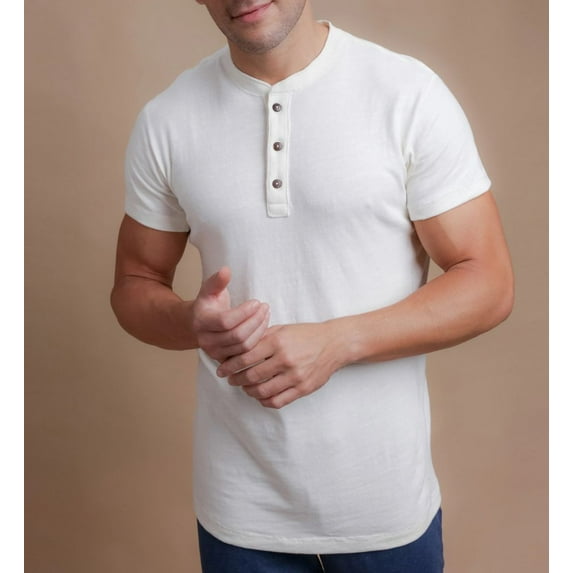 Men's Cottonique M17777 Latex Free Organic Cotton Henley T-Shirt (Natural XL)