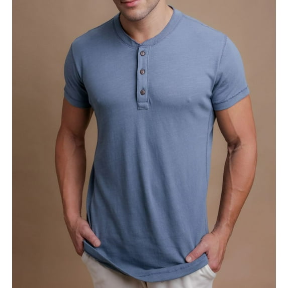 Men's Cottonique M17777 Latex Free Organic Cotton Henley T-Shirt (Smoke Blue XL)