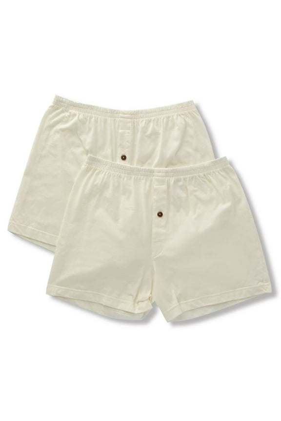 Men's Cottonique M27714 Latex Free Organic Cotton Boxers - 2 Pack (Natural XL)
