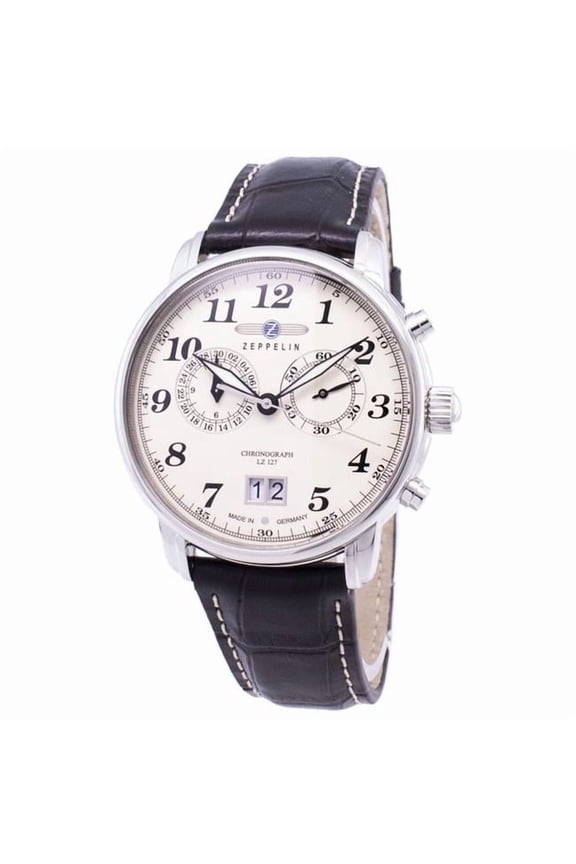 Men's Count 41mm Brown Leather Band Steel Case Quartz Beige Dial Analog Watch 7684-5