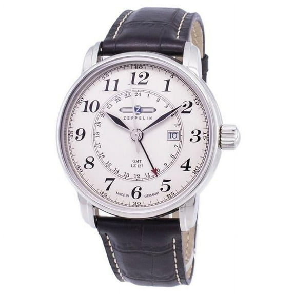 Men's Count 43mm Brown Leather Band Steel Case Quartz Beige Dial Analog Watch 7642-5