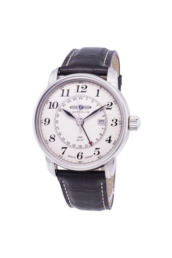 Men's Count 43mm Brown Leather Band Steel Case Quartz Beige Dial Analog Watch 7642-5