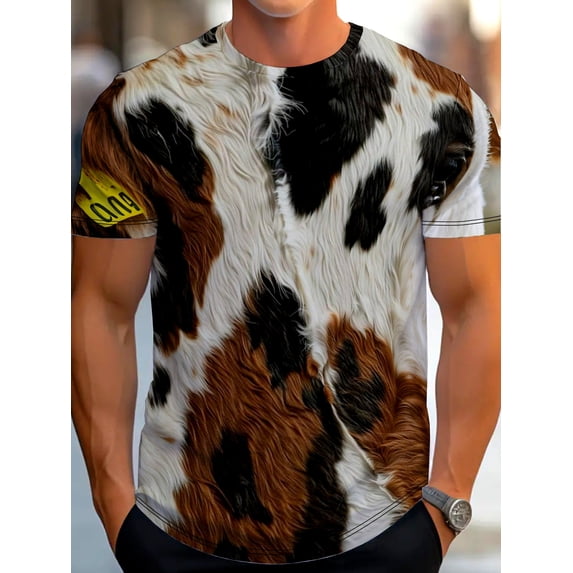 Men's Cow Full Print T-Shirt - Perfect for Dairy Farmers, Themed Parties and Everyday Wear - Machine Washable 3D Digital Cow Spotted Shirt