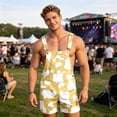 thumbnail image 1 of Men's Cow Print Denim Overall Shorts â Fun Summer Beach Suspender Pants Available in Sizes XS to XXXXXL, for Parties and Festivals, 1 of 4